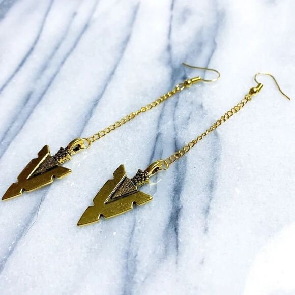 14k Yellow Gold Plated Arrow Earrings Western‎ Boho Gypsy Festival Earrings - Picture 5 of 5